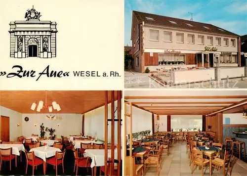 AK / Ansichtskarte 73863608 Wesel__Rhein Hotel Restaurant Zur Aue Gastraeume Terrasse 