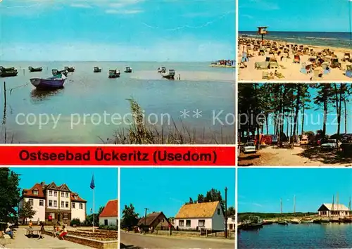 AK / Ansichtskarte 73863641 ueckeritz_Ueckeritz_Usedom Am Achterwasser POS Ernst Thaelmann Hauptstrasse Strand Campingplatz Bootshafen 