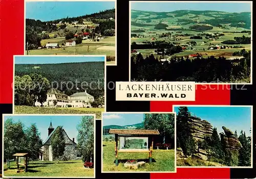 AK / Ansichtskarte  Lackenhaeuser_Niederbayern Panorama Hotel Kirche Infotafel Felsen Lackenhaeuser Niederbayern