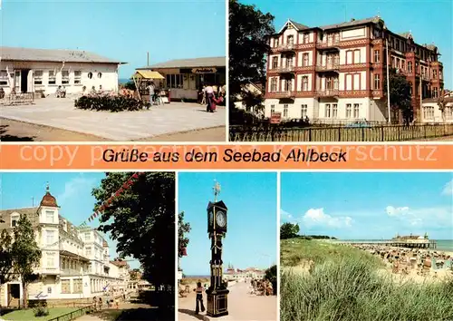 AK / Ansichtskarte  Ahlbeck_Ostseebad Strandpromenade FDGB Erholungsheime Kur Burger und Bernhard Goering Stranduhr Seebruecke Ahlbeck_Ostseebad