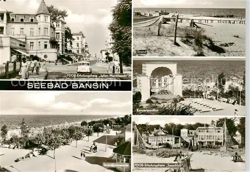 AK / Ansichtskarte  Bansin_Ostseebad FDGB Erholungsheim Julian Marchlewski Strand Konzertpavillon Strandpromnade FDGB Erholungsheim Seeschloss Bansin_Ostseebad