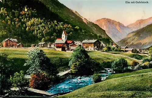AK / Ansichtskarte  Elm__GL Blick ueber den Bach um Ort Blick gegen Gufelstock Glarner Alpen 