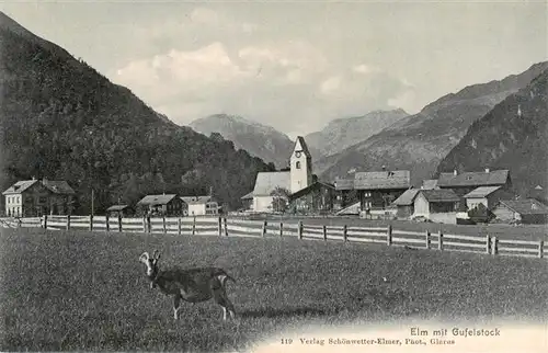 AK / Ansichtskarte  Elm__GL Ortsansicht mit Kirche Blick gegen Gufelstock Glarner Alpen 