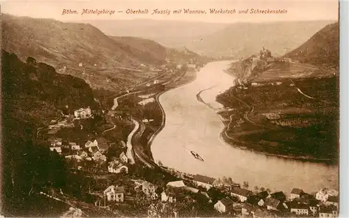 AK / Ansichtskarte  Aussig_Usti_nad_Labem_CZ Panorama Elbe Wannow Workotsch und Burg Schreckenstein Boehmisches Mittelgebirge 