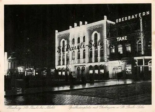 AK / Ansichtskarte  St_Pauli_Hamburg bei Nacht Spielbudenplatz mit Oberbayern und St. Pauli-Saele 