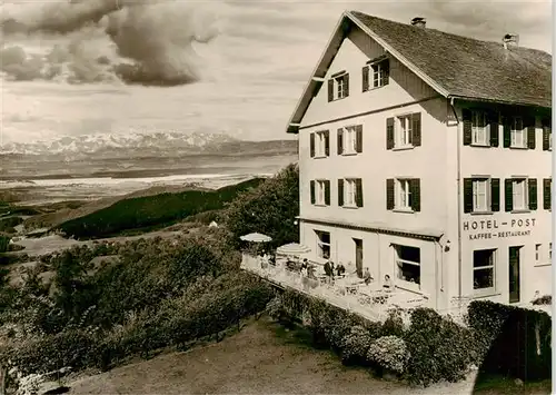 AK / Ansichtskarte  Heiligenberg_Baden Hotel Post Blick auf Bodensee und Schweizer Alpen Heiligenberg_Baden