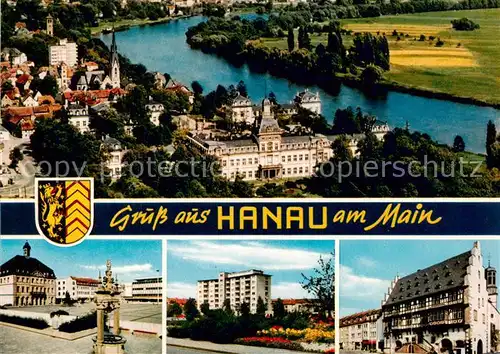 AK / Ansichtskarte  Hanau_Main Fliegeraufnahme Marktplatz Hochhaus Rathaus Hanau_Main