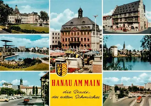 AK / Ansichtskarte  Hanau_Main Schloss Schwimmbad Rathaus Markt Mainpartie Hanau_Main