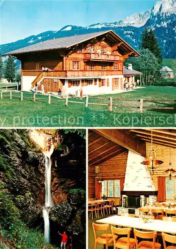 AK / Ansichtskarte  Gstaad_BE Grellinger Ferienhaus Heitimatte Gaststube Wasserfall 