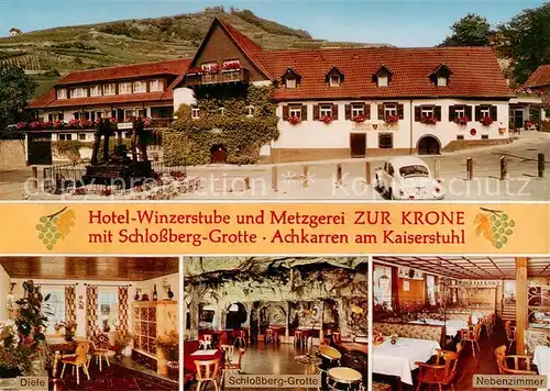 AK / Ansichtskarte  Achkarren Hotel Winzerstube Zur Krone mit Schlossberg Grotte Diele Nebenzimmer Achkarren