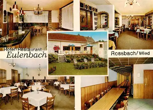 AK / Ansichtskarte  Rossbach_Wied Hotel Restaurant Eulenbach Gastraeume Kegelbahn Theke Garten Rossbach Wied