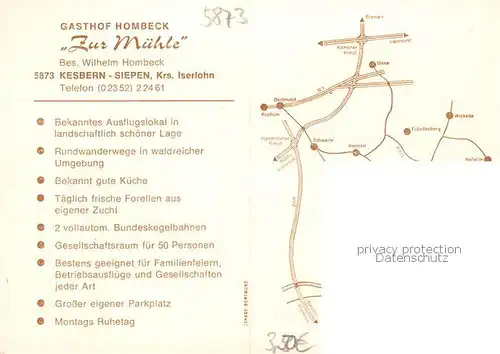 AK / Ansichtskarte  Kesbern Gasthof Hombeck Zur Muehle Gastraeume Kegelbahn Kesbern