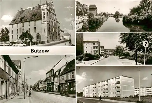 AK / Ansichtskarte 73864265 Buetzow Schloss jetzt Kreiskulturhaus Konzertgarten Maxim-Gorki-Strasse Carl-Moltmann-Strasse Lenin-Ring Wohnblocks Neubauten Buetzow