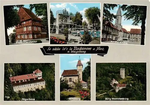 AK / Ansichtskarte 73864301 Bockenem Superindendentur Stadtbad Kirche Jaegerhaus Dillsburg Burg Wohldenberg Luftbild Bockenem