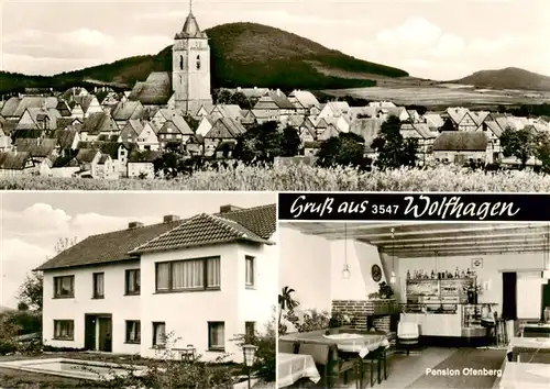 AK / Ansichtskarte  Wolfhagen Ortsansicht mit Kirche Pension Ofenberg Gastraum Wolfhagen