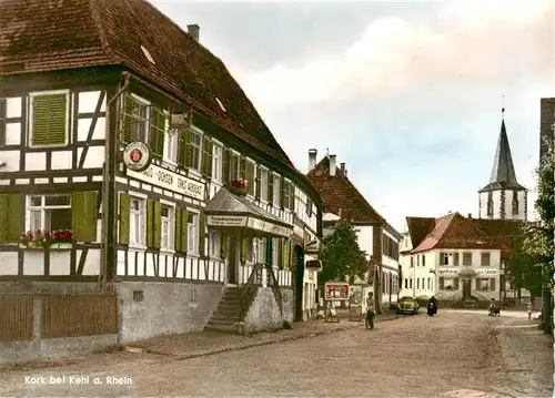 AK / Ansichtskarte  Kork Gasthaus Ochsen Blick zur Kirche Kork