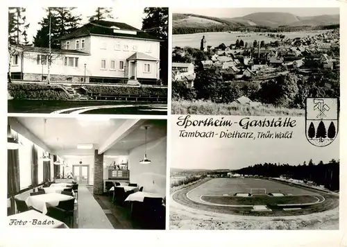 AK / Ansichtskarte  Tambach-Dietharz Sportheim Gaststaette Restaurant Stadion Panorama Thueringer Wald Tambach-Dietharz