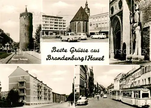 AK / Ansichtskarte 73864556 Brandenburg__Havel Plauer Torturm Der Roland Siedlung Strassenpartie 