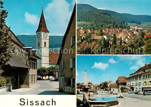 AK / Ansichtskarte  Sissach_BL Kirche Panorama Brunnen 