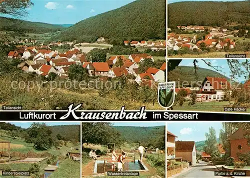 AK / Ansichtskarte 73864661 Krausenbach Panorama Teilansicht Cafe Haecker Kinderspielplatz Wassertretanlage Partie an der Kirche Krausenbach