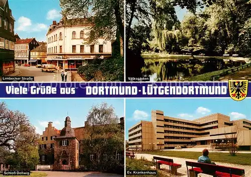 AK / Ansichtskarte  Luetgendortmund Limbecker Strasse Volksgarten Schloss Dellwig Ev Krankenhaus Luetgendortmund