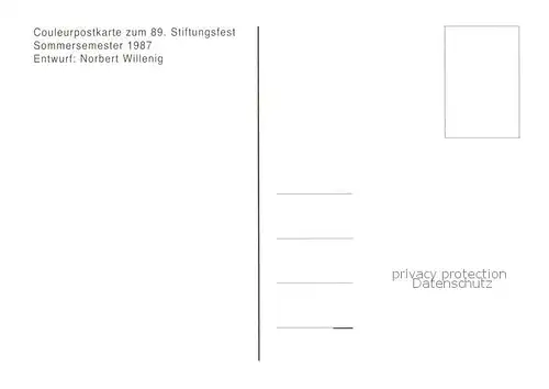 AK / Ansichtskarte 73864730 Wien_AT K. oe. St. V. Rudolfina Wien Couleurpostkarte zum 89. Stiftungsfest Sommersemester 1987 Entwurf Norbert Willenig Kuenstlerkarte 