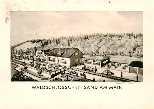 AK / Ansichtskarte 73864737 Sand_Main Waldschloesschen mit Terrassenrestauration und Café Illustration Sand_Main