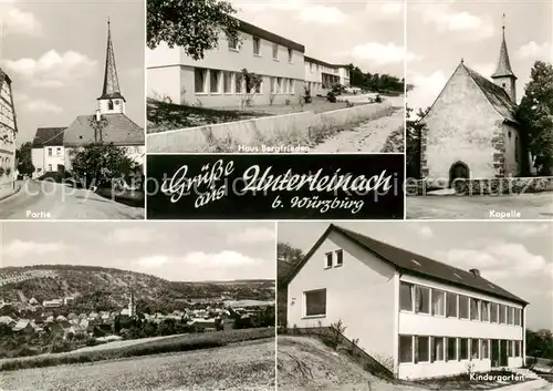 AK / Ansichtskarte 73864745 Unterleinach_Leinach_Bayern Motiv mit Blick zur Kirche Haus Bergfrieden Kapelle Kindergarten Panorama 