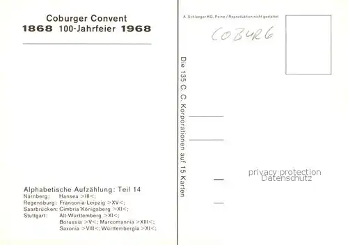 AK / Ansichtskarte 73864754 Coburg Coburger Confent XIV. Farbentafel der Korporationen 100-Jahrfeier Coburg