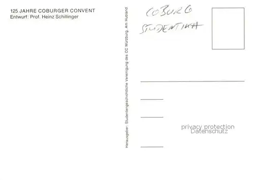 AK / Ansichtskarte 73864814 Coburg 125 Jahre Coburger Convent Studentika Kuenstlerkarte Entwurf Prof. Heinz Schillinger Coburg