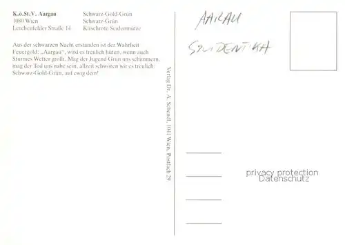 AK / Ansichtskarte  Aarau_AG Aargau Katholische oesterreichische Studentenverbindung Studentika Wappen Aarau_AG