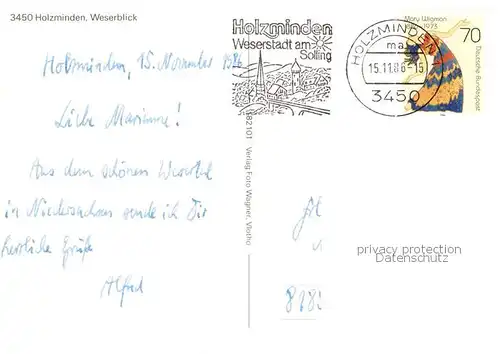 AK / Ansichtskarte 73864886 Holzminden_Weser Weserblick Fahrtgastschiff Faehre Turm Holzminden Weser