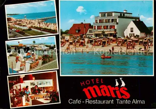AK / Ansichtskarte 73864918 Scharbeutz_Ostseebad Hotel Maris Cafe Restaurant Tante Alma Terrasse Strand Scharbeutz_Ostseebad