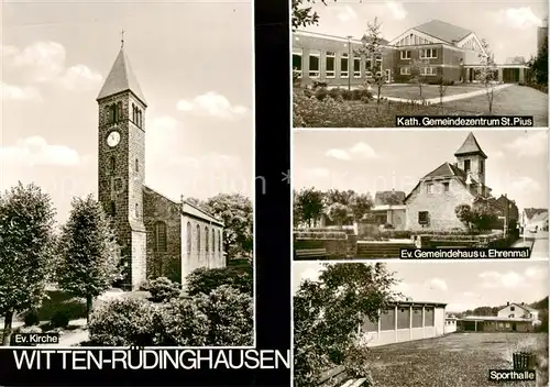 AK / Ansichtskarte  Ruedinghausen_Witten Ev Kirche Kath Gemeindezentrum St Pius Ehrenmal Sporthall 