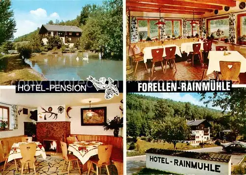 AK / Ansichtskarte  Rothenkirchen_Huenfeld Hotel Pension Forellen Rainmuehle Gastraeume Schwanenteich Rothenkirchen Huenfeld