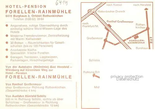 AK / Ansichtskarte  Rothenkirchen_Huenfeld Hotel Pension Forellen Rainmuehle Gastraeume Schwanenteich Rothenkirchen Huenfeld