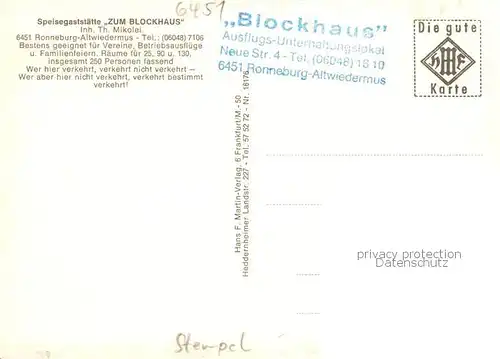 AK / Ansichtskarte 73864978 Altwiedermus Speisegaststaette Zum Blockhaus Gastraeume Die Ronneburg Altwiedermus