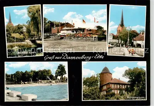 AK / Ansichtskarte  Dannenberg_Elbe Blick zur Kirche Supermarkt Kirche Stadtbad Waldemarturm Dannenberg Elbe