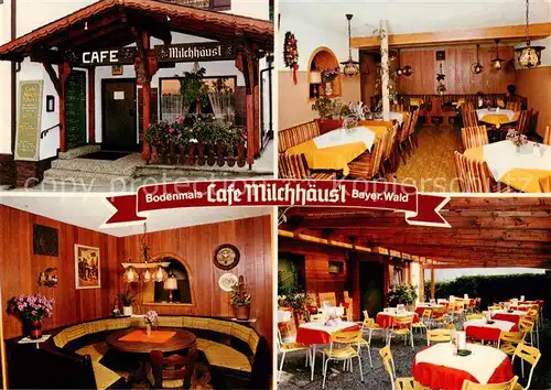 AK / Ansichtskarte 73865074 Bodenmais Cafe Milchhaeusl Gastraum Terrasse Bodenmais