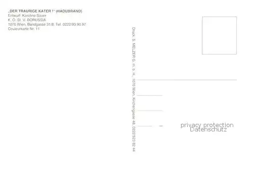 AK / Ansichtskarte  Wien_AT Der traurige Kater Hadubrand Entwurf Karoline Sauer Kuenstlerkarte K.oe.St. v. Borussia Studentika 