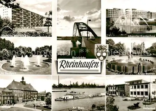 AK / Ansichtskarte  Rheinhausen_Duisburg Wohnblock Stadtpark Rathaus Rheinbruecke Krankenhaus Krupp-Brunnen Hallenbad Rheinhausen Duisburg