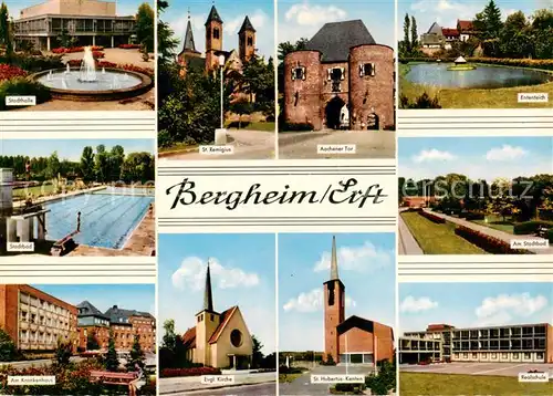 AK / Ansichtskarte 73865153 Bergheim-Erft Stadthalle Brunnen Freibad Krankenhaus Kirche Aachener Tor Ententeich Parkanlagen Realschule 