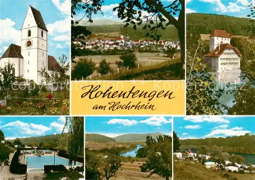 AK / Ansichtskarte  Hohentengen_Hochrhein Kirche Panorama Turm Schwimmbad Rheinpartie Hohentengen Hochrhein