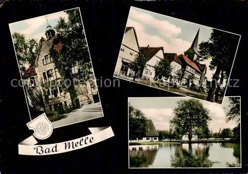 AK / Ansichtskarte 73865179 Bad_Melle_Osnabrueck Schloss Kirche Gondelteich Bad_Melle_Osnabrueck