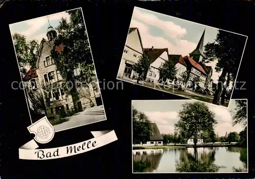 AK / Ansichtskarte  Bad_Melle_Osnabrueck Schloss Kirche Gondelteich Bad_Melle_Osnabrueck