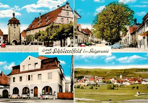 AK / Ansichtskarte 73865185 Schluesselfeld Stadttor Strassenpartie Restaurant Storch Panorama Schluesselfeld