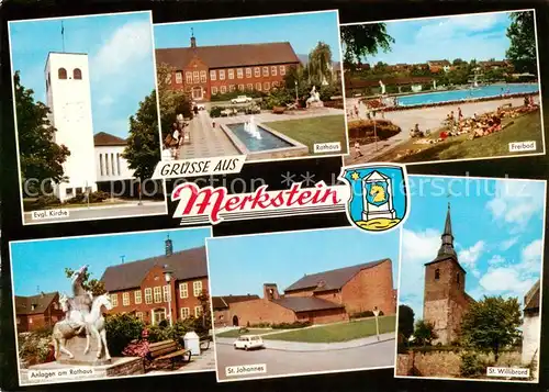 AK / Ansichtskarte  Merkstein Ev Kirche Rathaus Freibad Anlagen am Rathaus St Johannes St Willibrord Merkstein