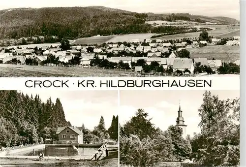 AK / Ansichtskarte  Crock_Auengrund Panorama Freibad Blick zur Kirche 