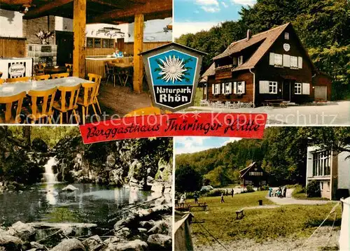 AK / Ansichtskarte 73865265 Urspringen_Rhoen Berggasthaus Thueringer Huette Gastraum Natur Wasserfall Urspringen Rhoen