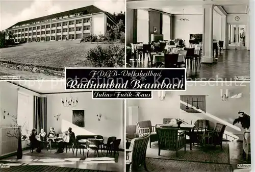 AK / Ansichtskarte 73865333 Bad_Brambach FDGB Volksheilbad Vorderansicht Speisesaal Foyer Klubraum Bad_Brambach